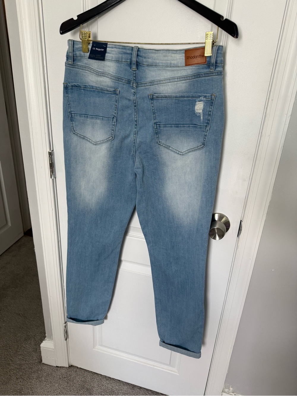 Light Blue Distressed Boyfriend Jeans for Women - Picture 9 of 10